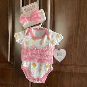 Brand new with tags - Princess Rose ruffle onesie with headband